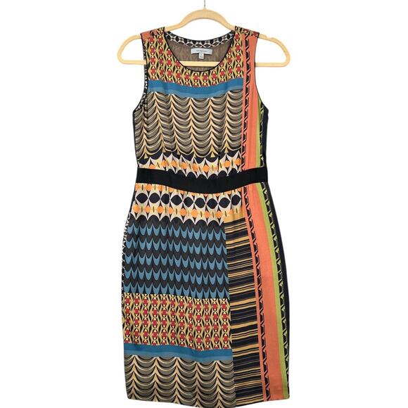 Classiques Entier Geometric Vibrant Print Knee-Length Sleeveless Silk Dress 0 - Picture 1 of 8